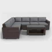 brown rattan sectional 7 piece with charcoal cushions