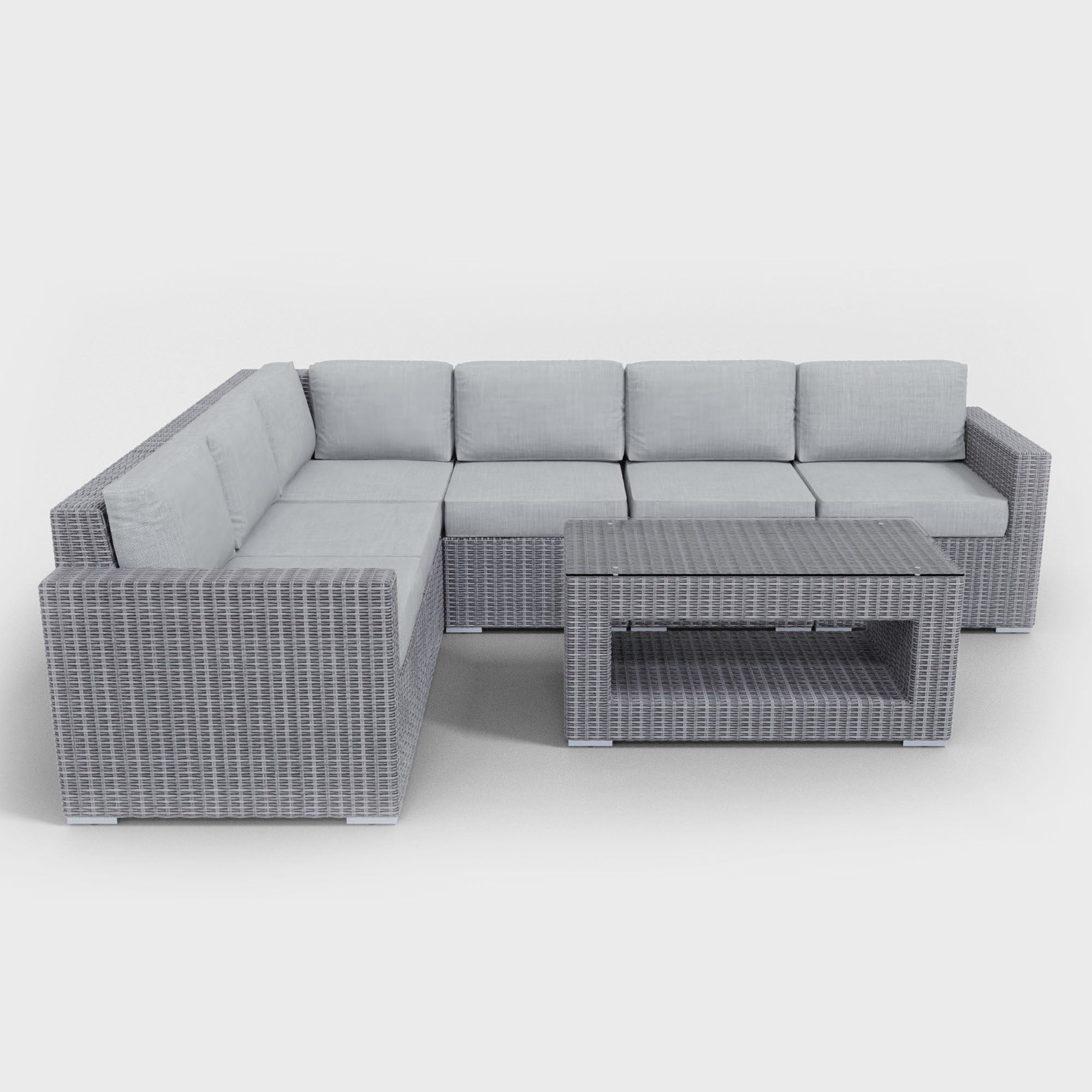 light gray sectional seven piece rattan furniture