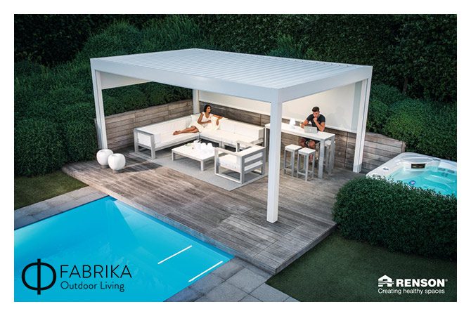 Bioclimatic pergolas over patio furniture sets