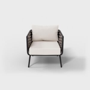 rope armchair with white cushions